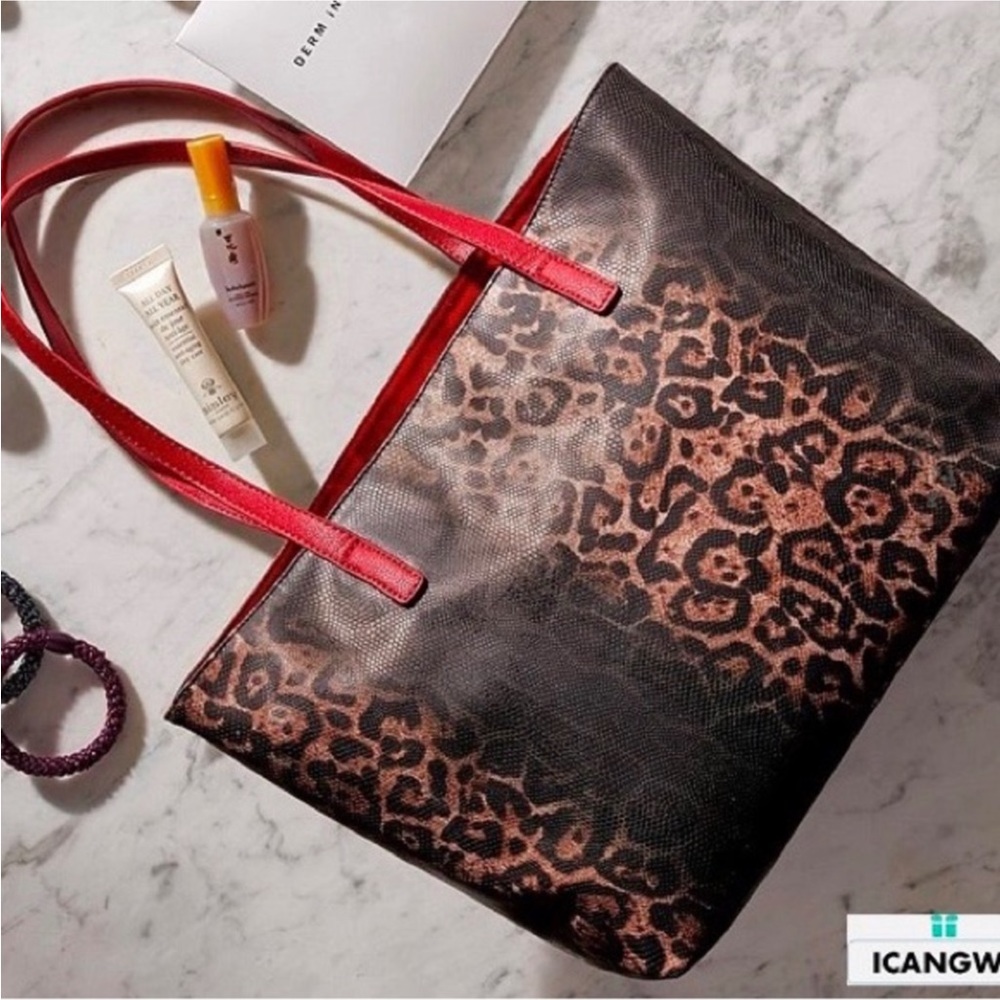 Neiman Marcus Animal print brown black spotted large Tote Bag NWT